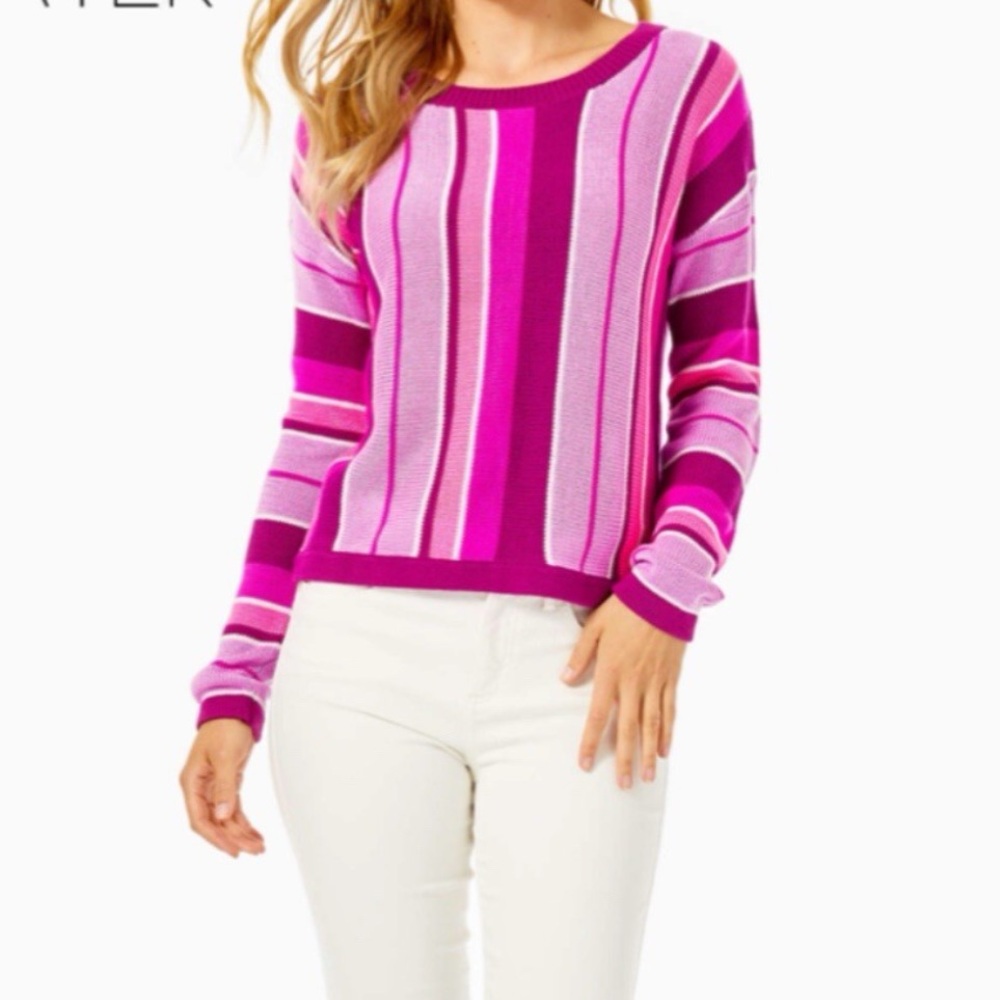 Lilly Pulitzer Size Large Pink and Purple crewneck long sleeve Knit Sweater.